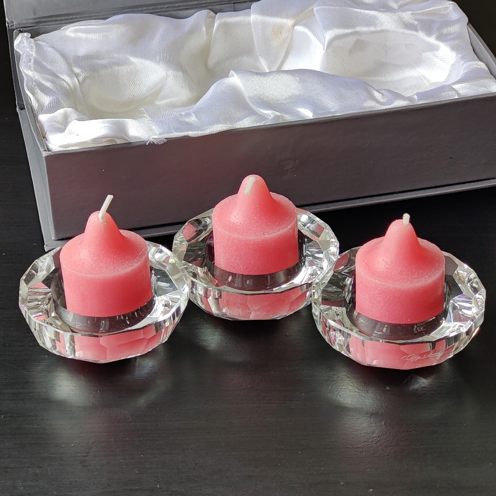 Oleg Cassini Crystal Votive trio " Jackie " in original box